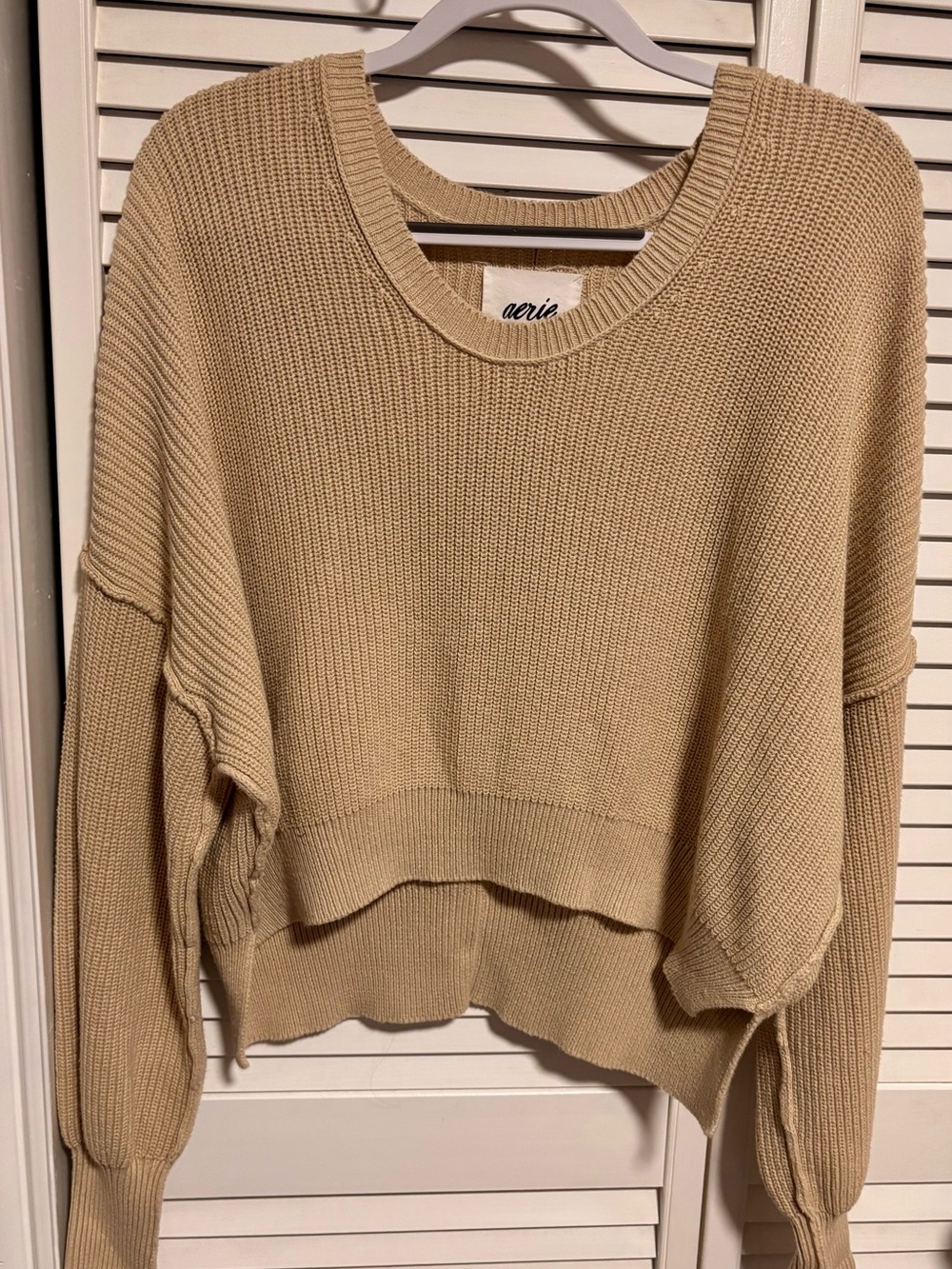 Aerie Women's Tan Crew Neck Sweater